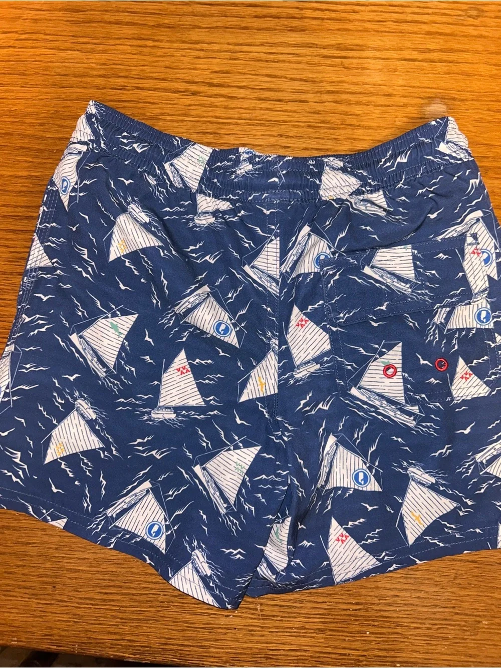 Vineyard Vines Navy Sailboat Print Swim Shorts with White Drawstring